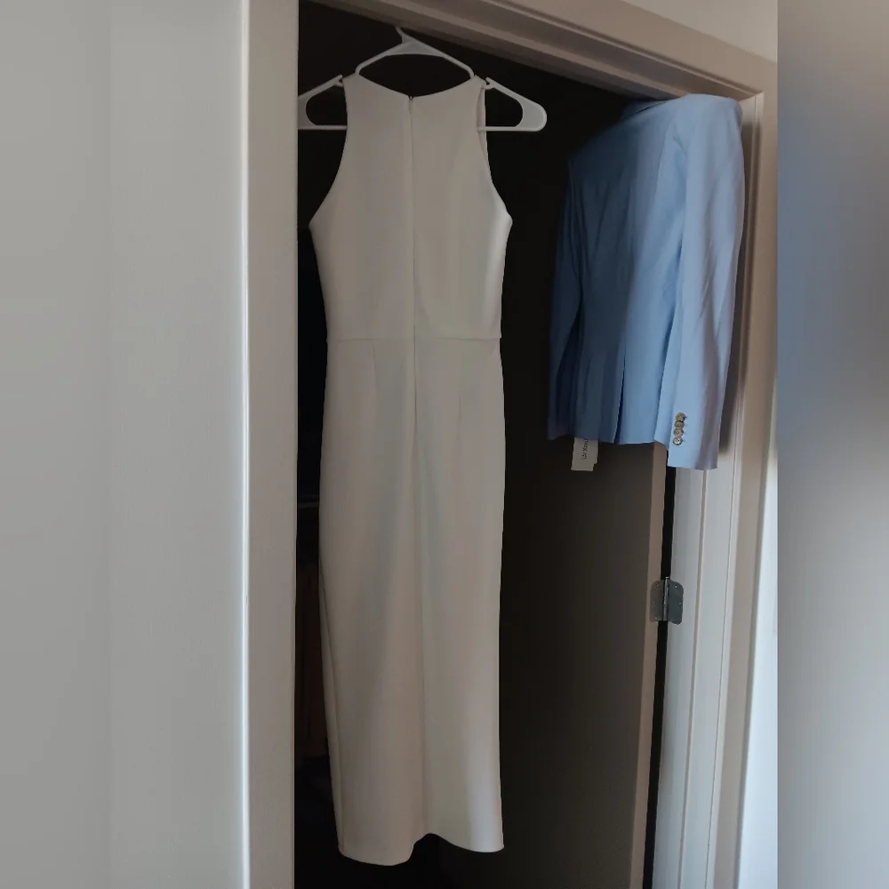 Aqua Sheath Draped Dress with Ruffle - Picture 6 of 9